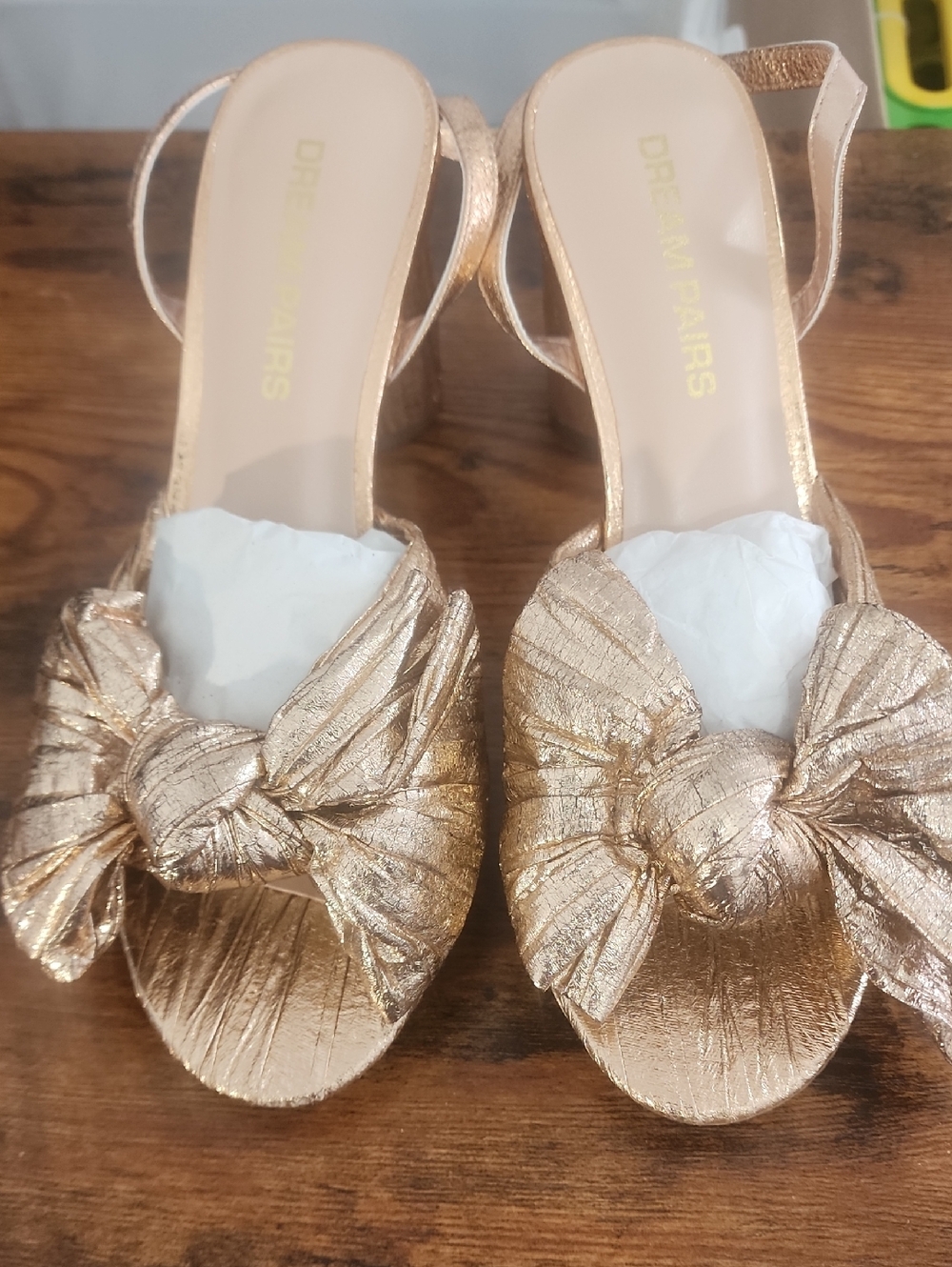 Dream Pairs Hi-Chunk Champagne Rhinestone Size 7 Knot Slingback Heels FIRM P $30
